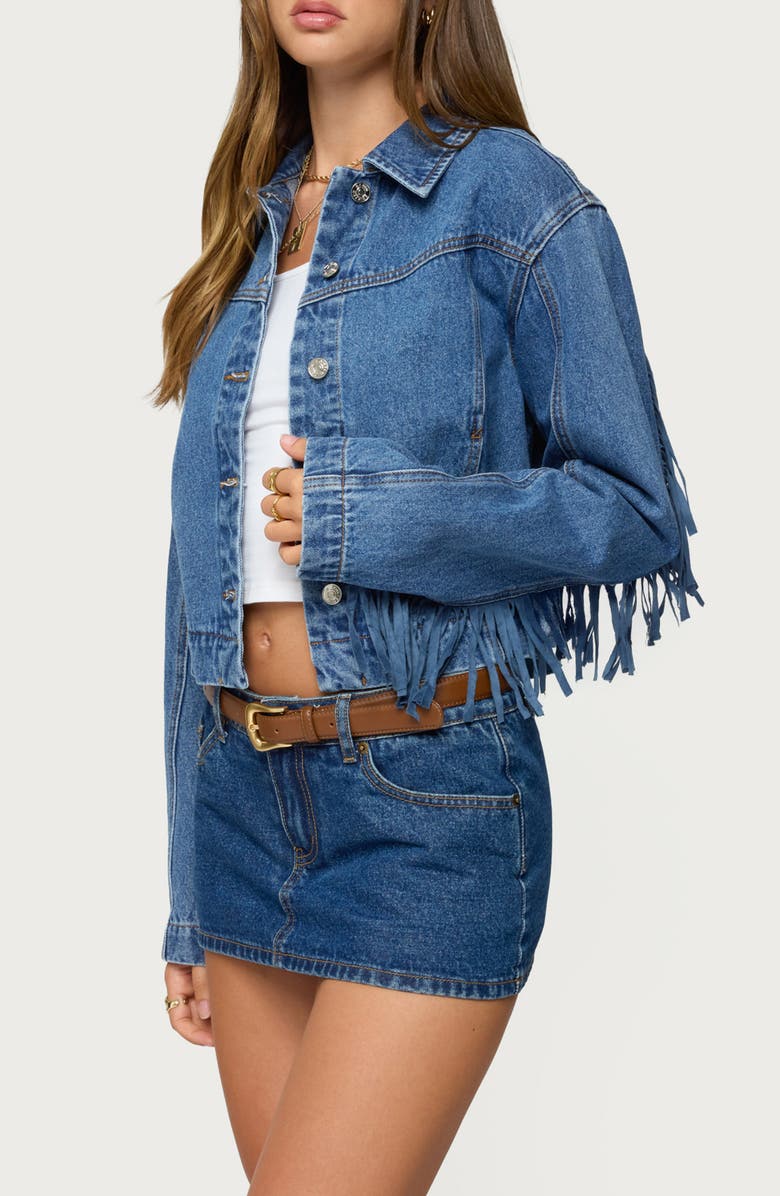 EDIKTED Maurice Fringe Denim Jacket, Alternate, color, Blue-Washed