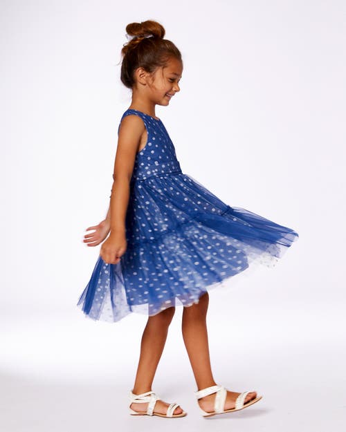 Deux Par Deux Girls' Printed Tiered Dress With Daisy Print - Big Kid In Bleu With Daisy Print