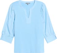 Wit & Wisdom Mixed Media Puff Sleeve Top