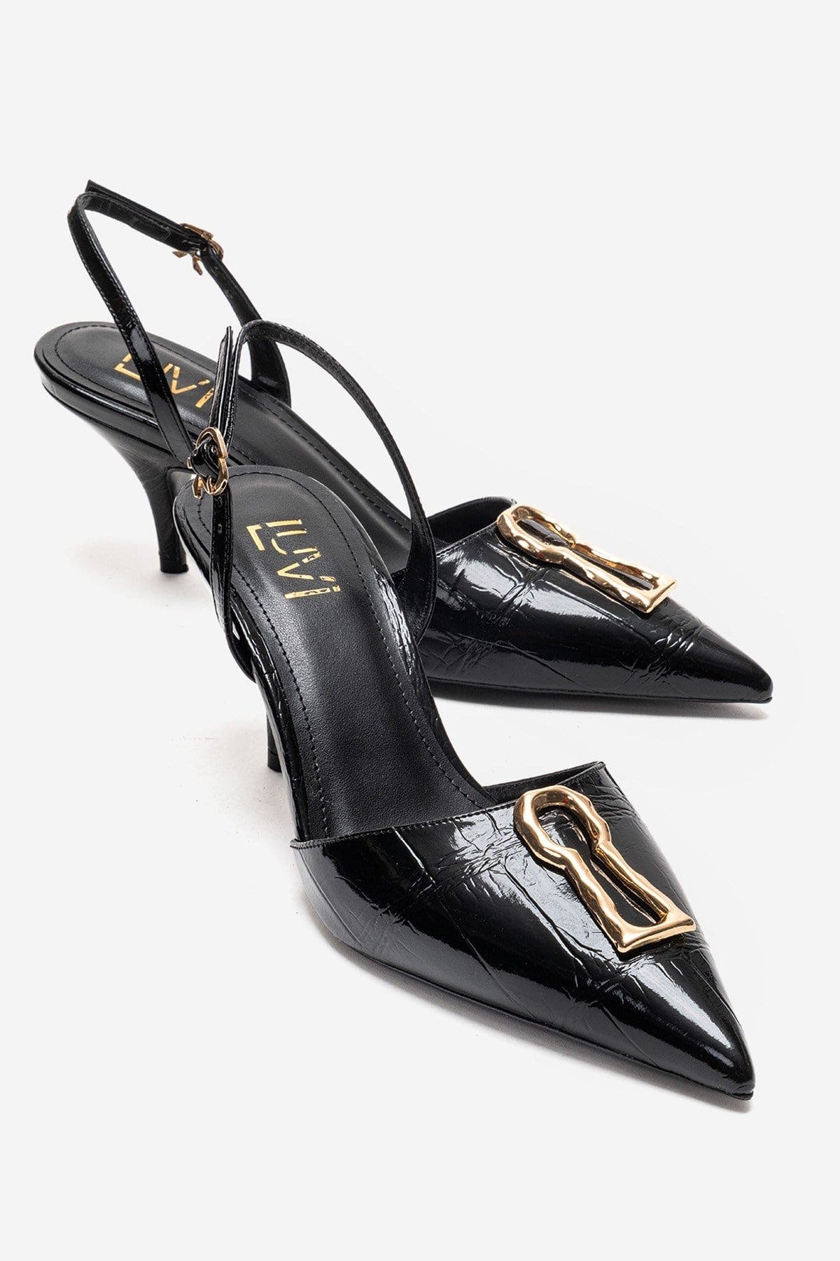 Prologue Shoes Yvella Buckle Pointed Toe Stiletto Pump, Main, color, Black Print