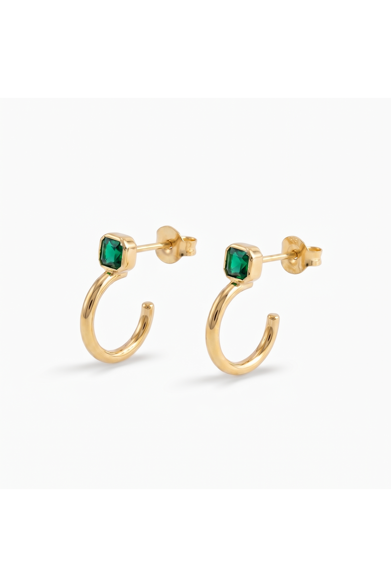 The Neve Huggie Hoop Earrings, Main, color, Gold/Emerald CZ