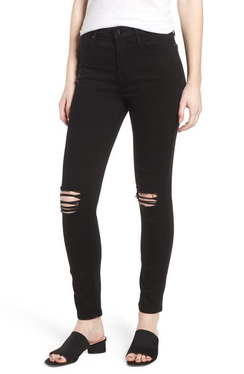Ripped Ankle Skinny Jeans (Riche Touch Black Noir 2)