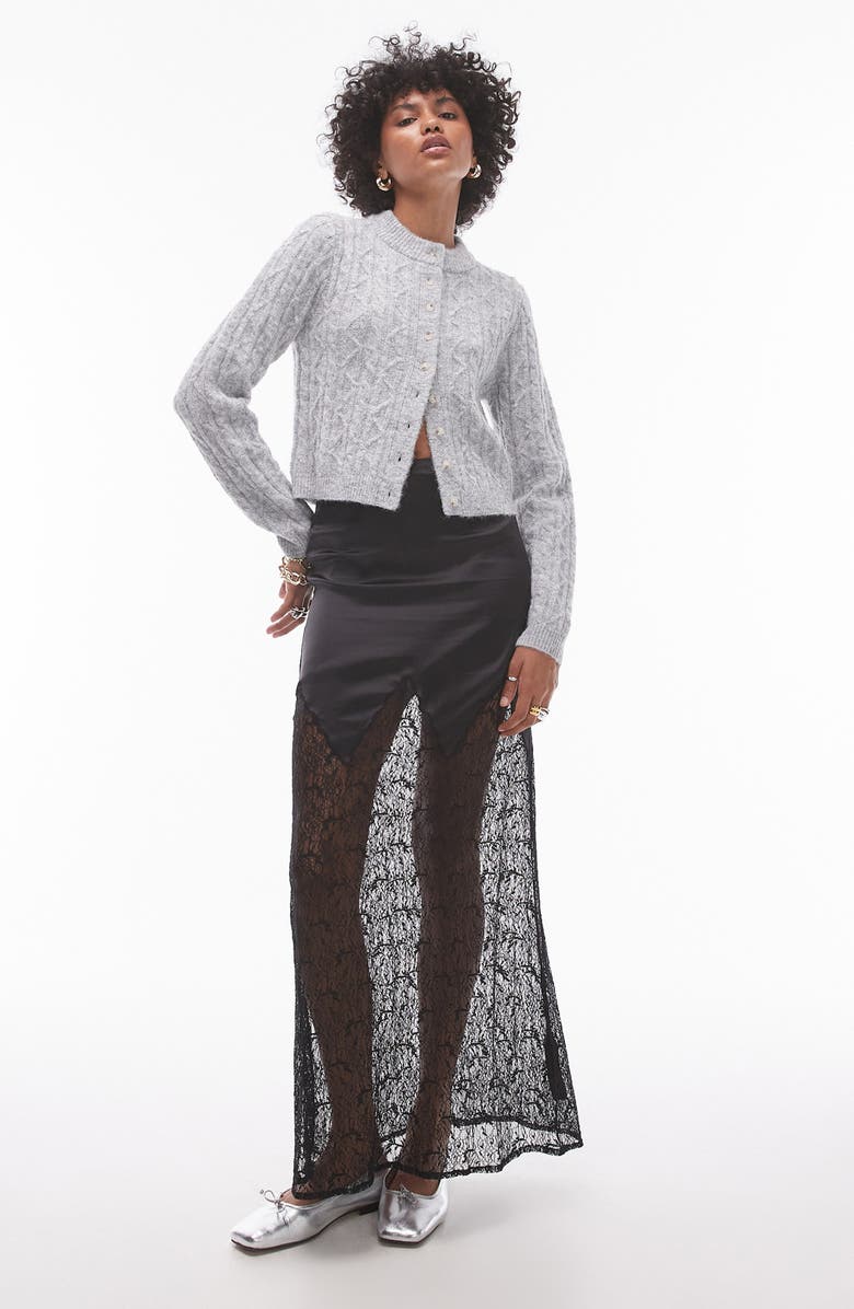 Topshop Cable Stitch Cardigan, Alternate, color,