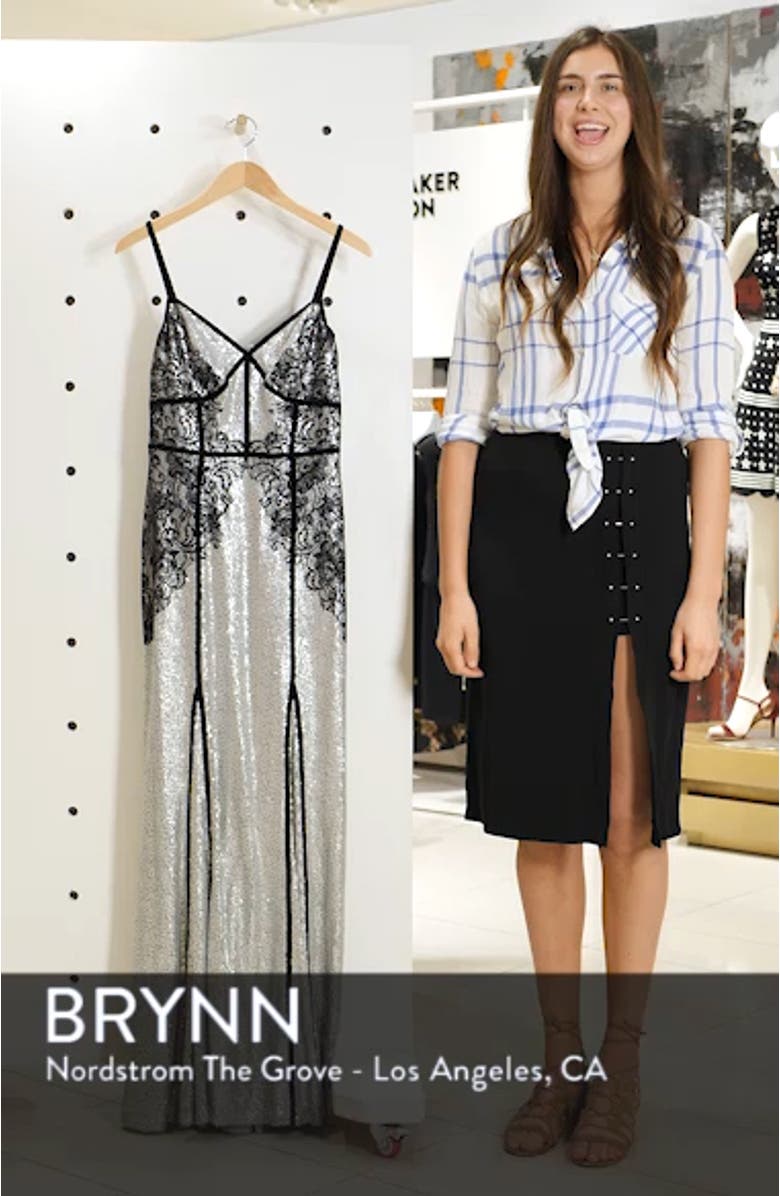 Sleeveless Sequin & Lace Gown, sales video thumbnail