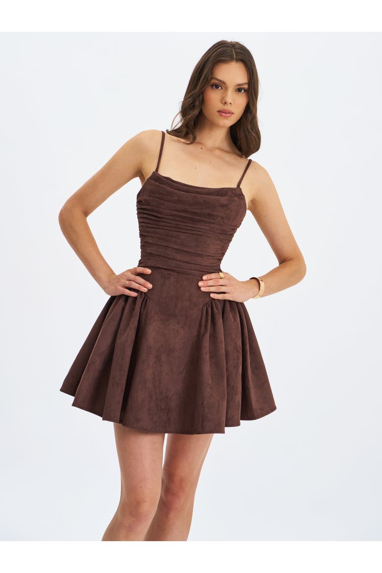 Raisa Vegan Suede Ruched Mini Dress, Alternate, color, Mahogany