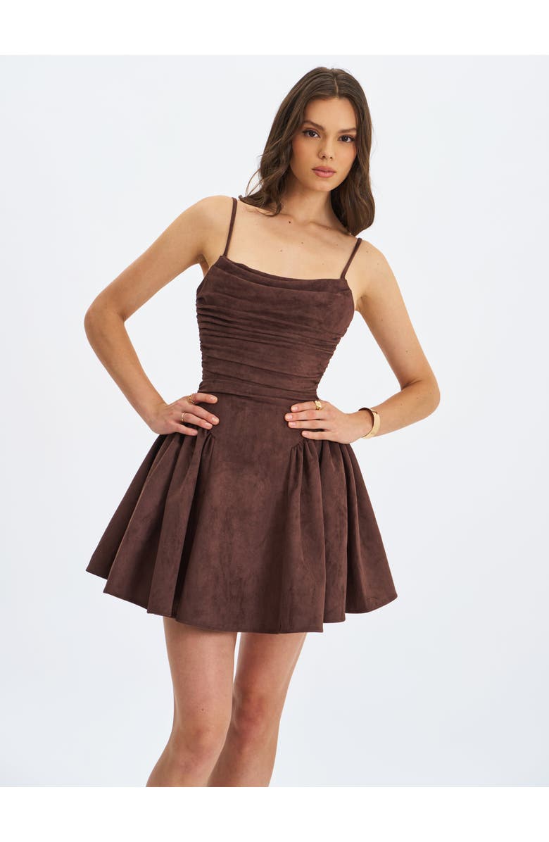Miss Circle Raisa Vegan Suede Ruched Mini Dress, Alternate, color, Mahogany