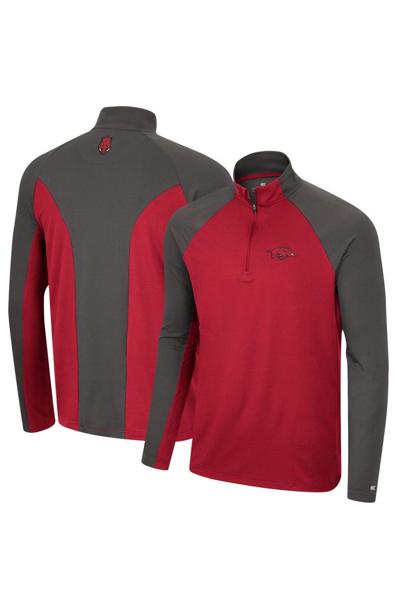 COLOSSEUM Men's Colosseum Cardinal/Charcoal Arkansas Razorbacks Two Yutes Raglan Quarter-Zip Windshirt, Main, color, 