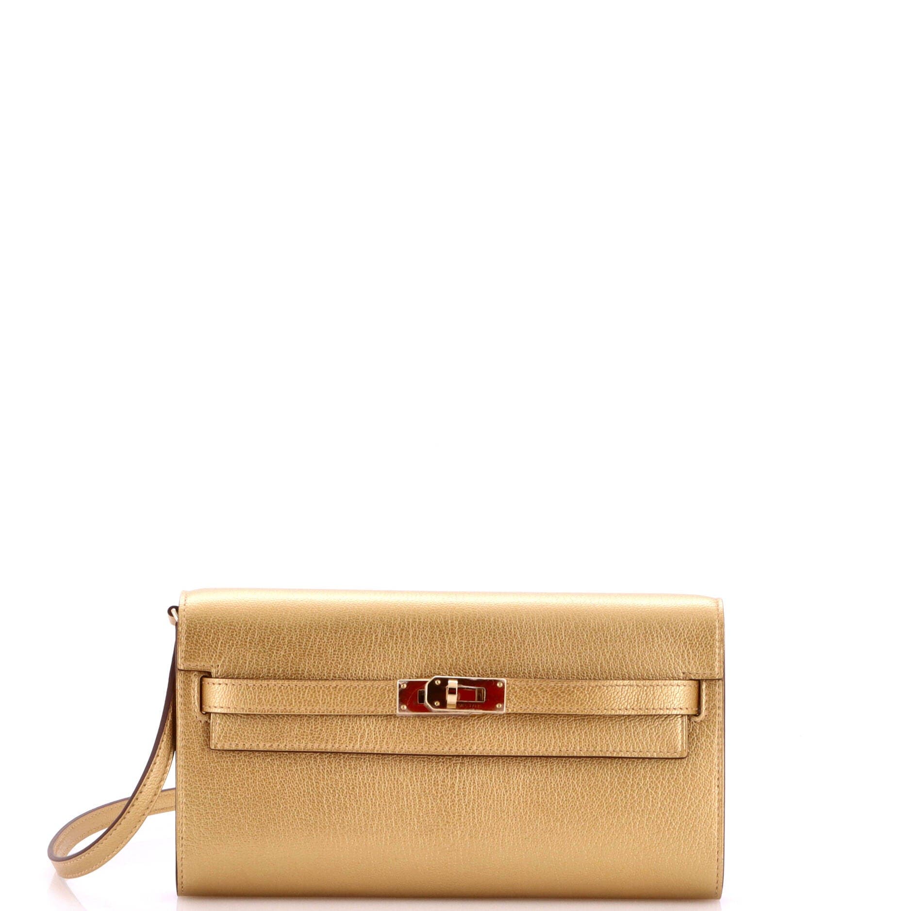 Kelly To Go Wallet Metallic Chevre Chamkilight, Main, color, Metallic Gold