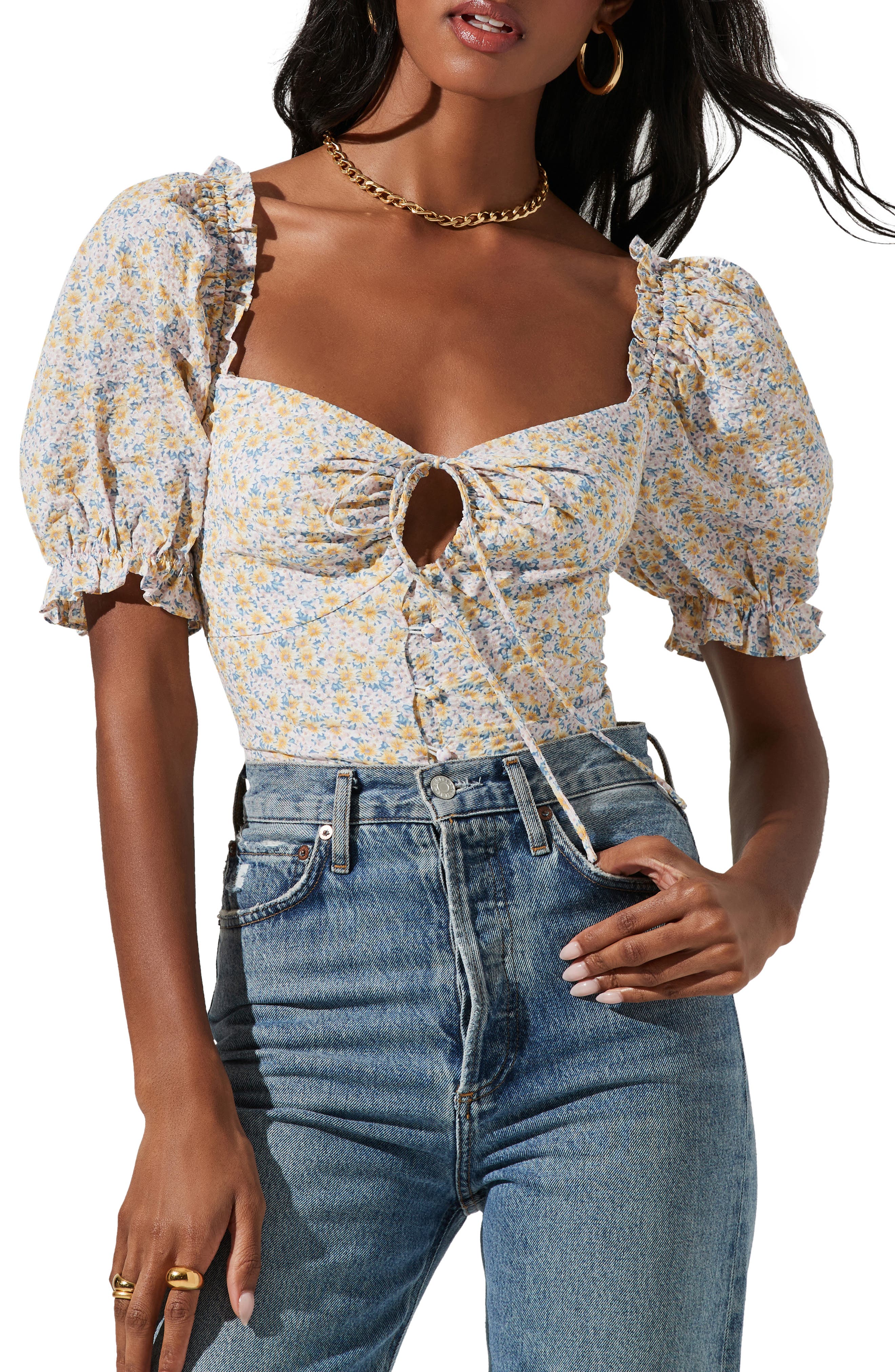 ASTR the Label Floral Keyhole Puff Sleeve Top (Women) | Nordstromrack