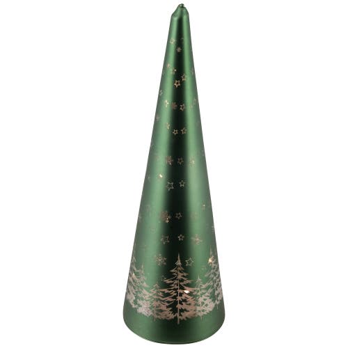 Northlight Led Lighted Snowy Forest Glass Christmas Cone Tree Decoration In Green