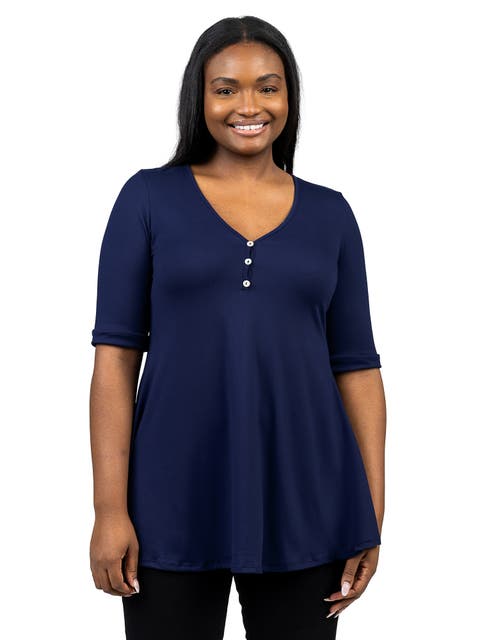 Elbow Sleeve Henley Tunic Top