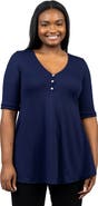 24seven Comfort Apparel Elbow Sleeve Henley Tunic Top