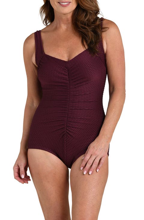 Textured Spa Ruched One-Piece Swimsuit