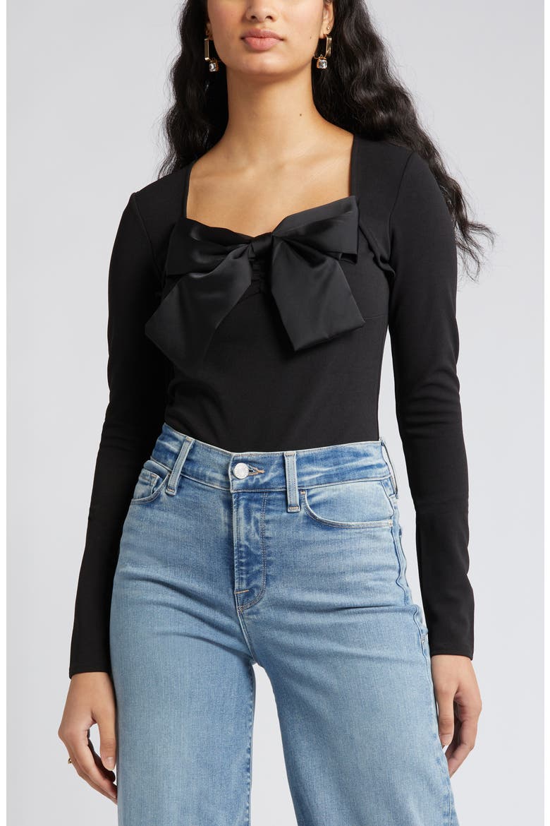 Dolly Tie Neck Bodysuit, Alternate, color, BLACK