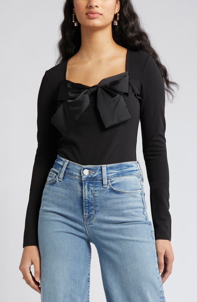 NIKKI LUND Dolly Tie Neck Bodysuit, Alternate, color, Black