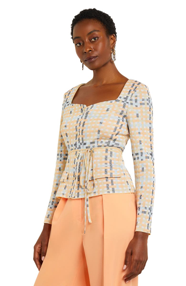 Misook Jacquard Knit Jacket, Alternate, color, Peach Blossom/Caribbean Mist