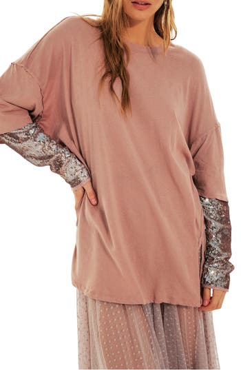 Free People Nellie Sequin Twofer Top In Mauve