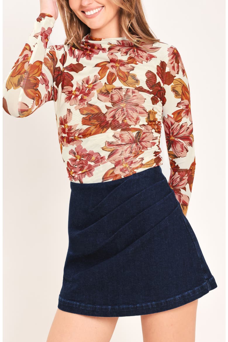 Asymmetric Pleat Denim Skort, Alternate, color, DARK INDIGO