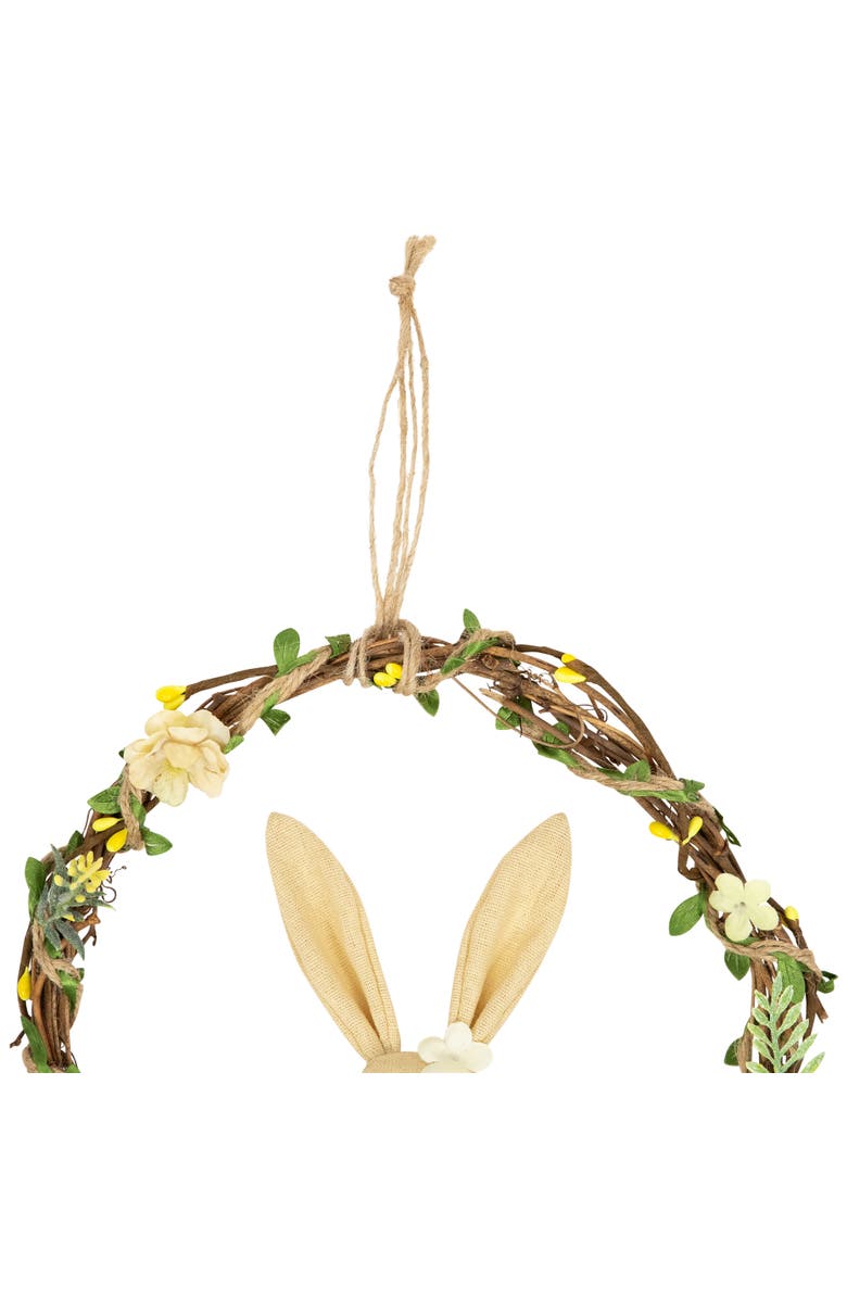 Northlight Bunny with Flowers Artificial Mini Easter Twig Wreath - 10", Alternate, color, Brown