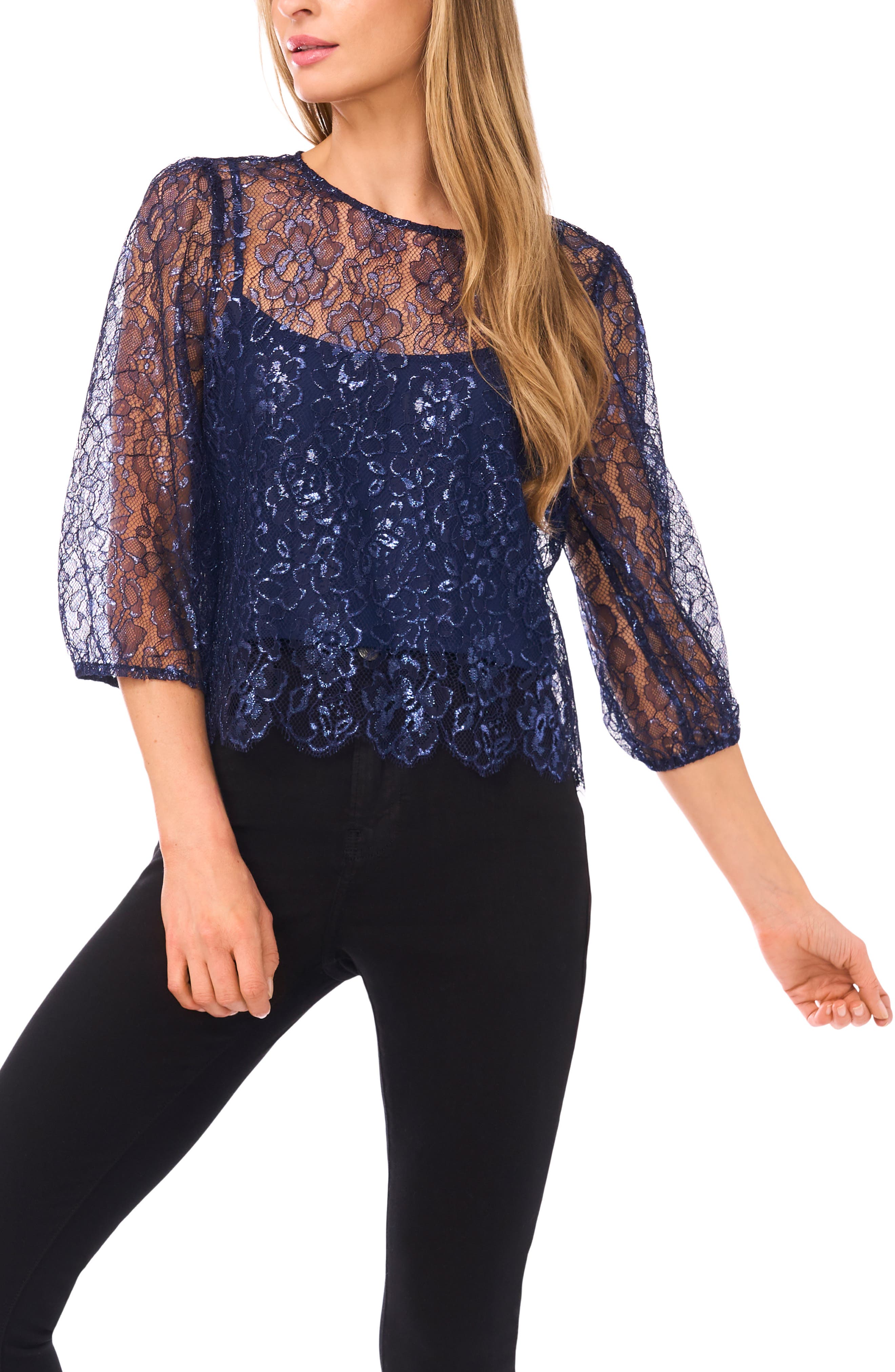 Metallic Floral Lace Top - image 3