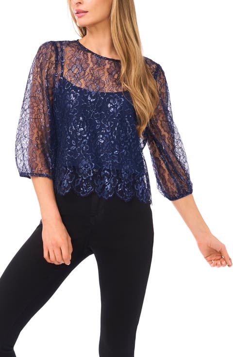 Metallic Floral Lace Top