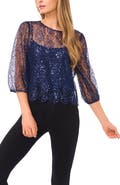 CeCe Metallic Floral Lace Top