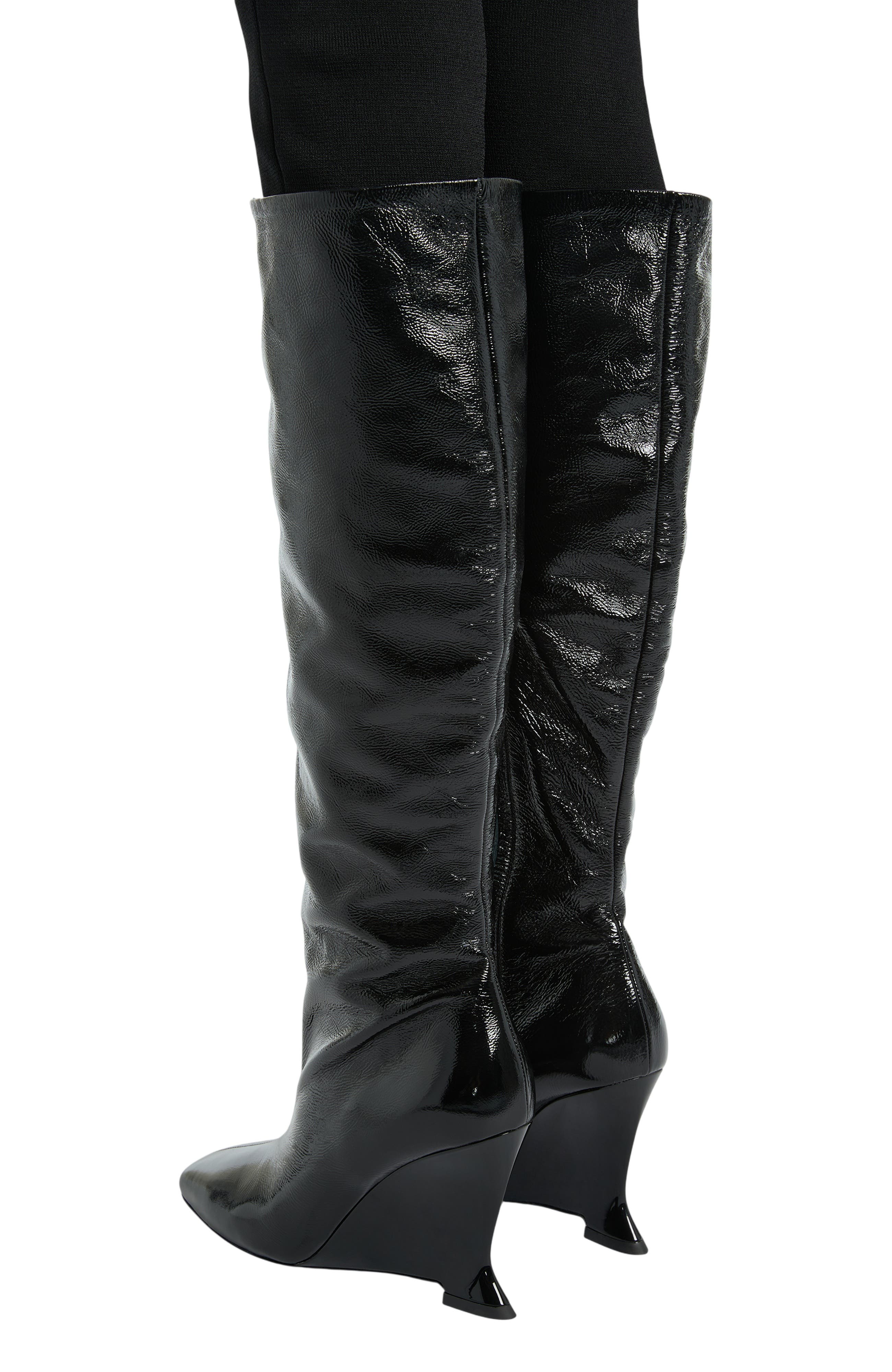 Wedge Boots in Crinkled Patent Leather, Alternate, color, black