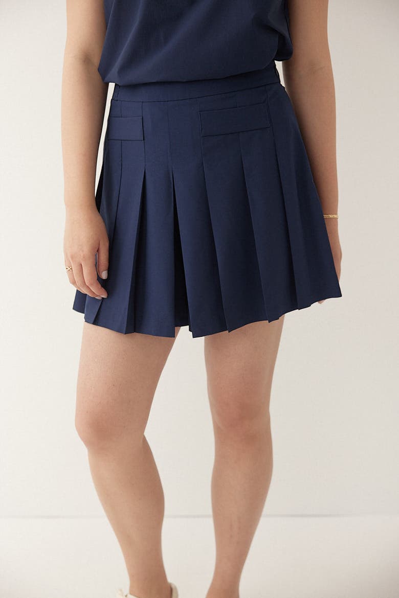 The Pleated Skort, Alternate, color, Navy