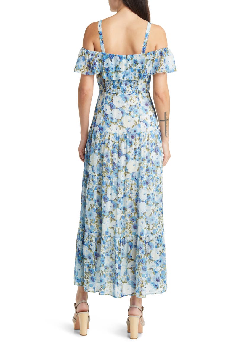 Carmelia Floral Cold Shoulder Silk Maxi Dress, Alternate, color, FRENBLUMLT
