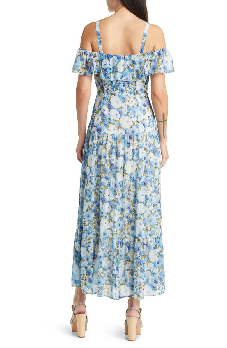 PAIGE Carmelia Floral Cold Shoulder Silk Maxi Dress, Alternate, color, Frenblumlt