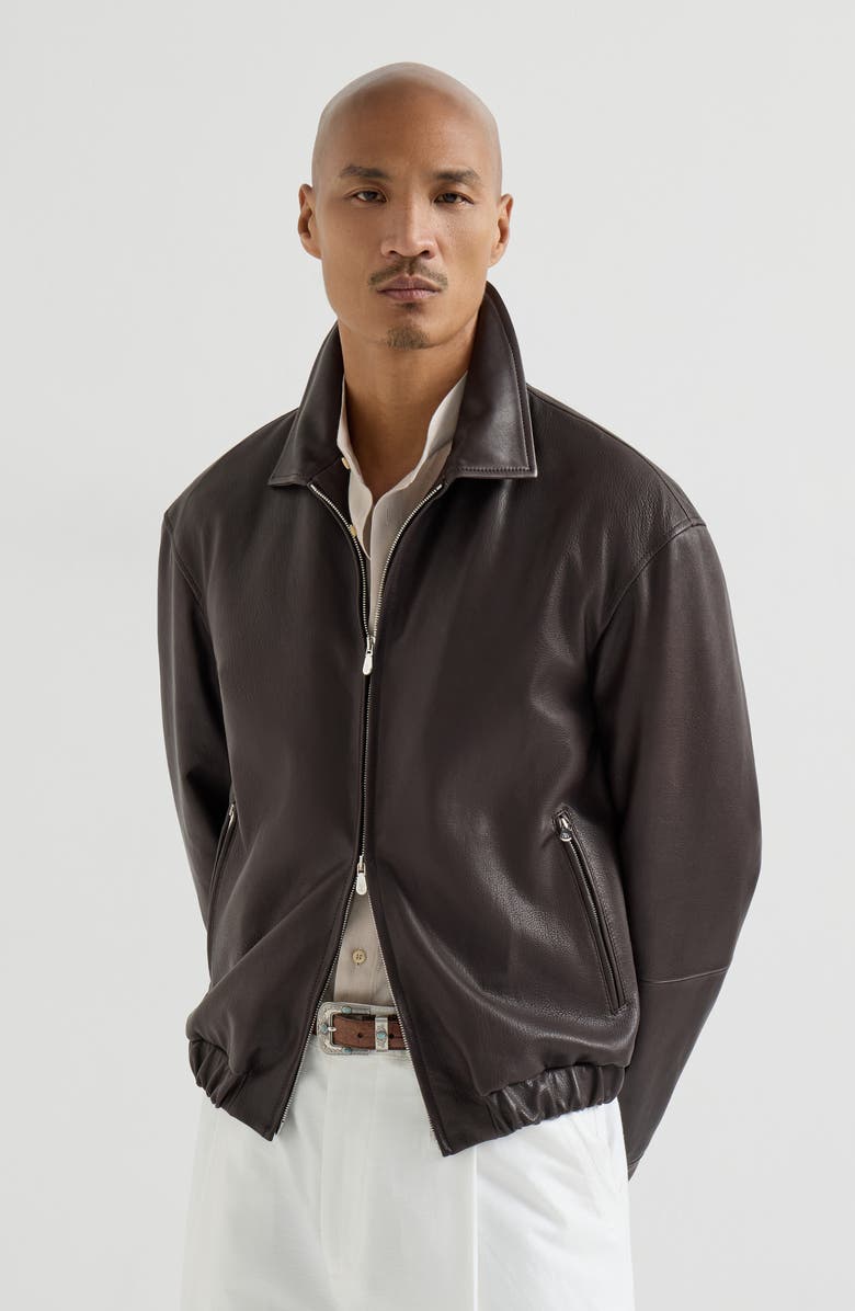 Brunello Cucinelli Nappa leather jacket, Main, color, Chocolate