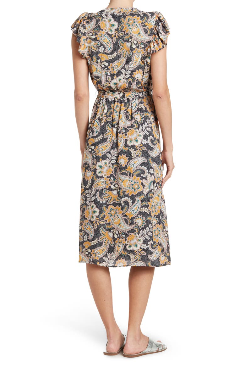 Flutter Sleeve Midi Dress, Alternate, color, I101 BLACK