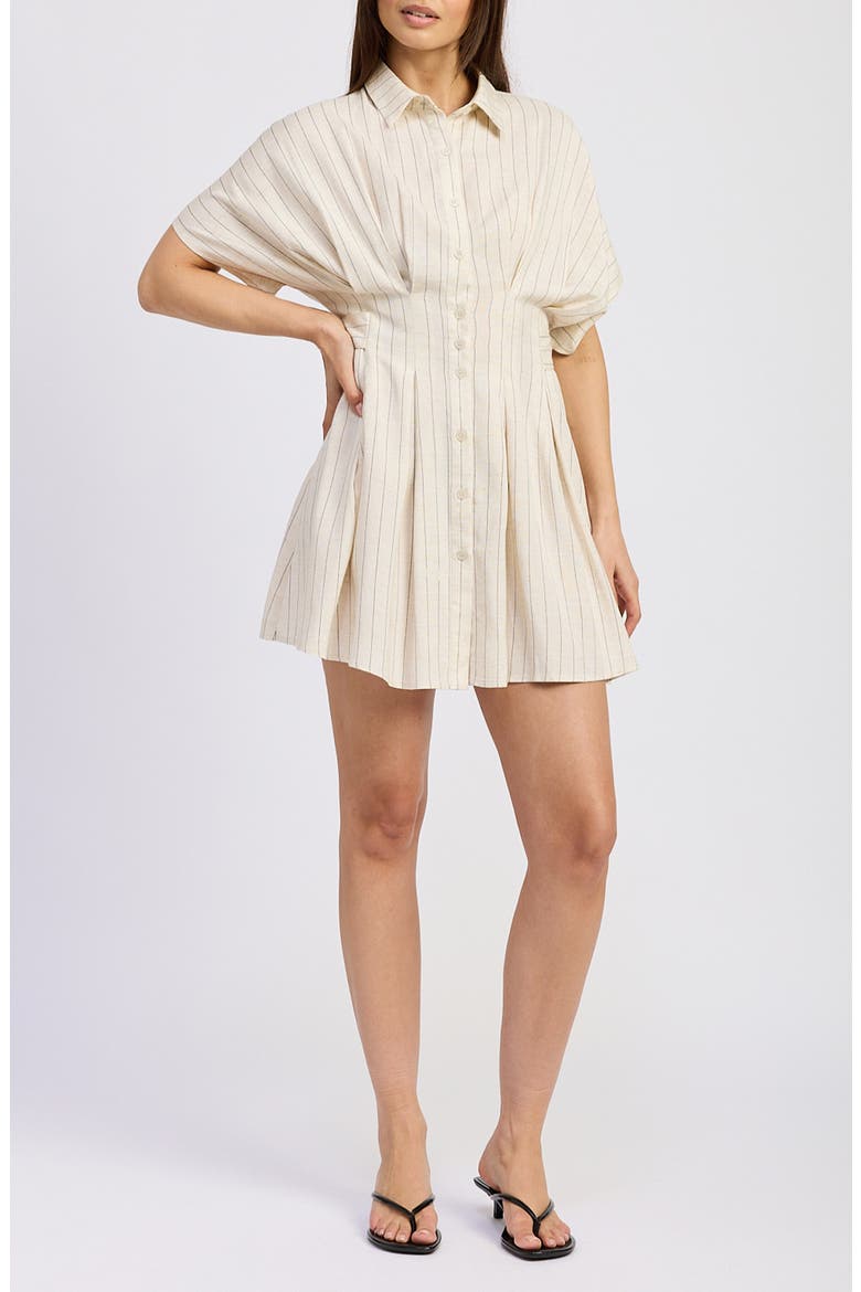 Cameron Pleated Mini Shirtdress, Main, color, NATURAL BLACK