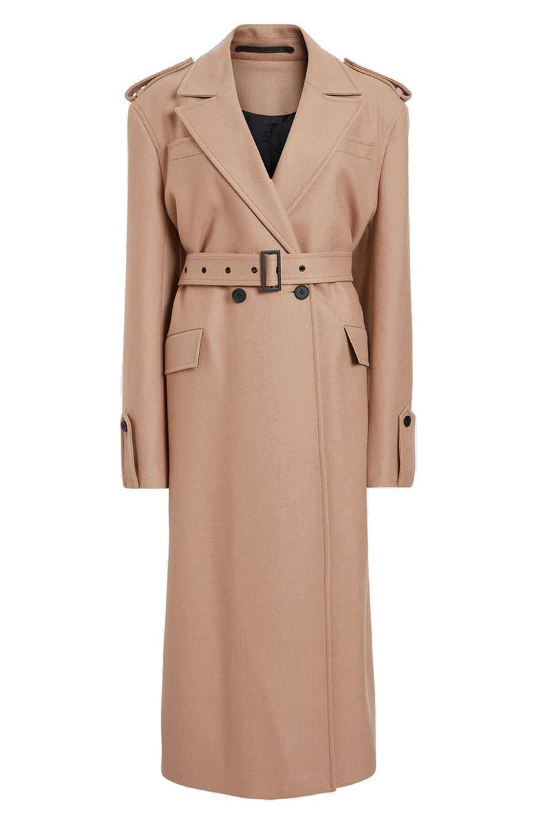 AllSaints Augusta Wool Blend Trench Coat, Alternate, color, Camel Brown