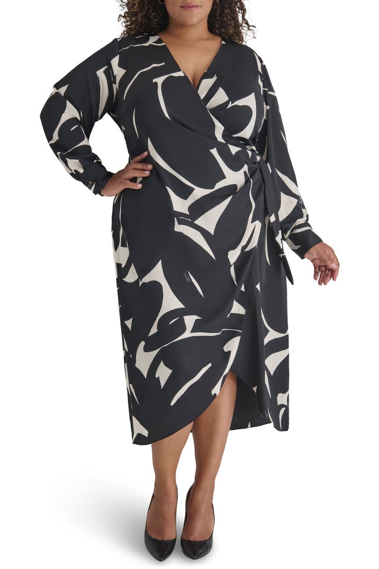 Long Sleeve Midi Dress, Main, color, BLACK/ EGGSHELL