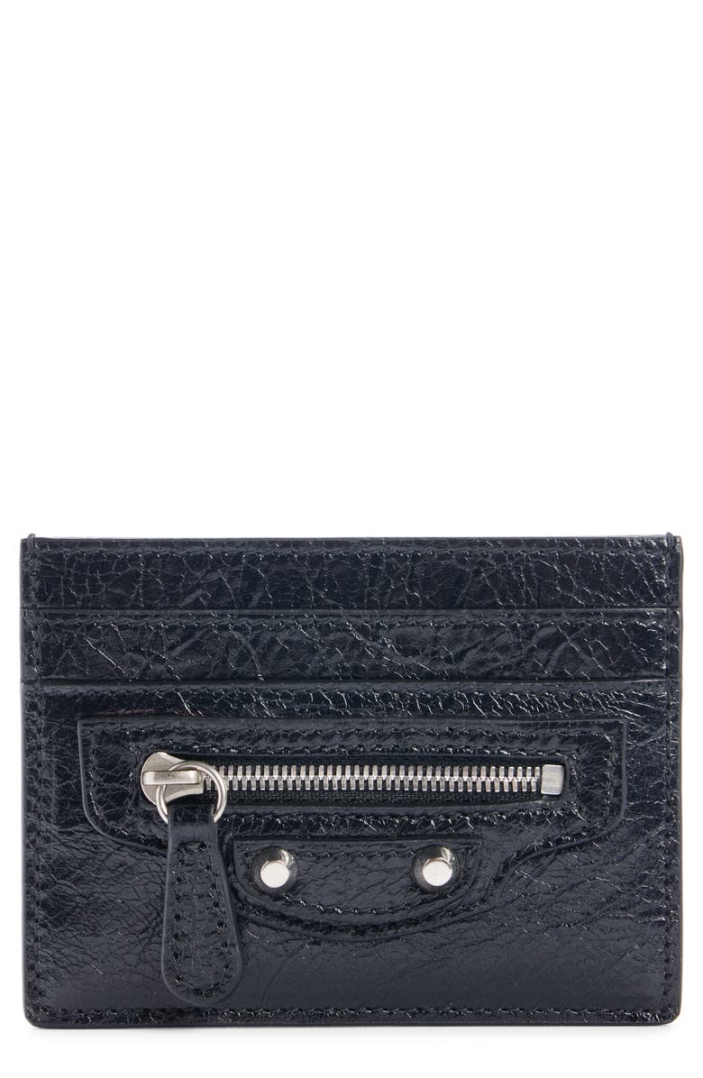 Balenciaga Le City Crackled Leather Card Case, Main, color, Black