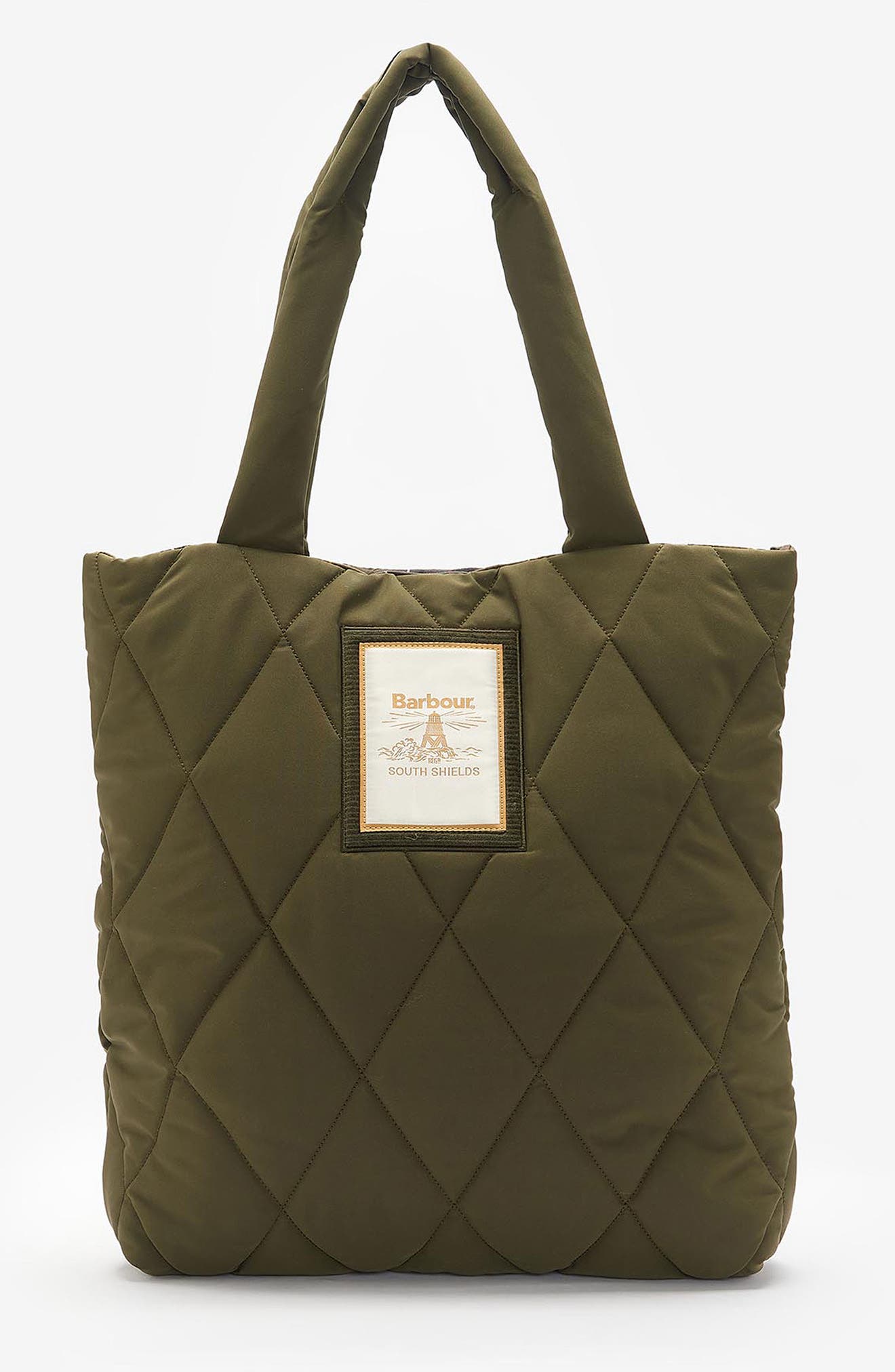 Barbour Mariah Diamond Quilted Tote Bag, Main, color, Olive