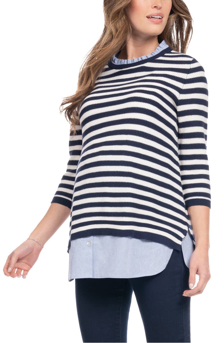 Seraphine Stripe Mixed Media Layered Maternity/Nursing Sweater, Alternate, color, 