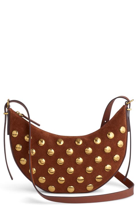 Mini Stud Essentials Crescent Leather Shoulder Bag
