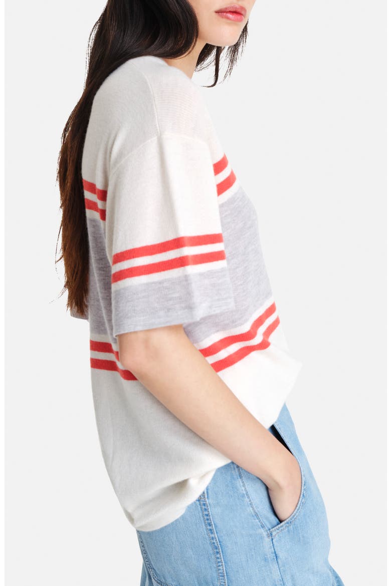 Engineered Stripe Cashmere T-Shirt, Alternate, color, IVORY / TOMATO