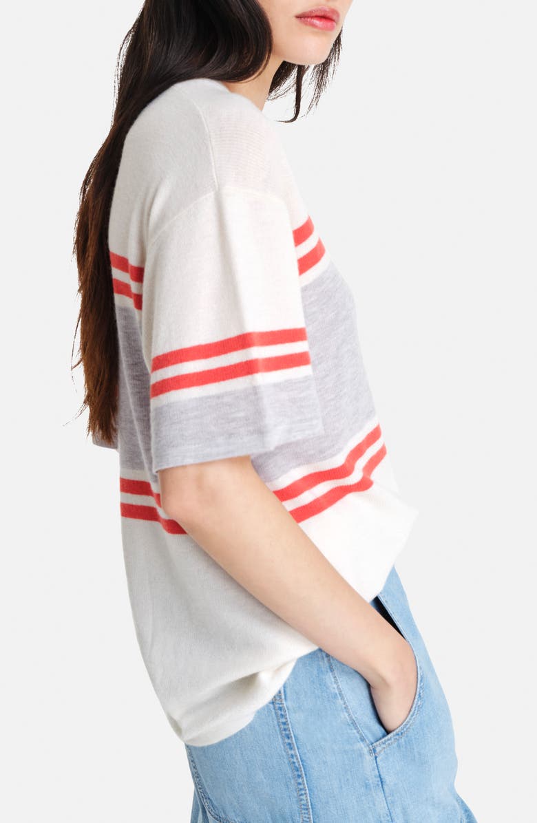 TWP Engineered Stripe Cashmere T-Shirt, Alternate, color, Ivory / Tomato