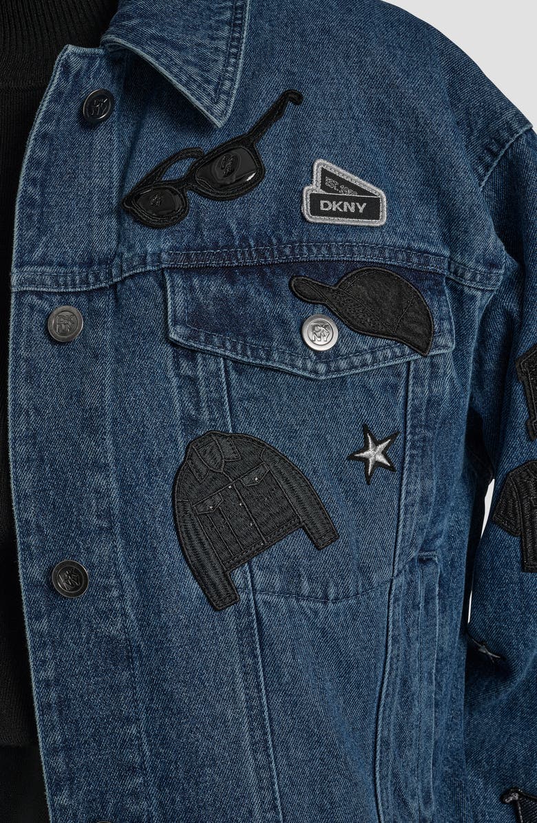 DKNY Logo Patch Denim Trucker Jacket, Alternate, color, Ludlow Wash