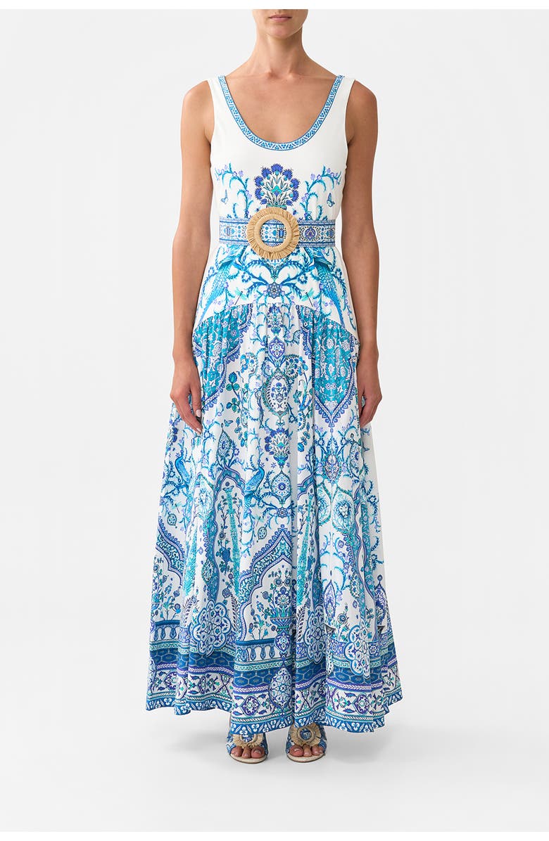 Camilla Jersey Tank Dress With Contrast Skirt Isnik Lullaby, Main, color, Isnik Lullaby