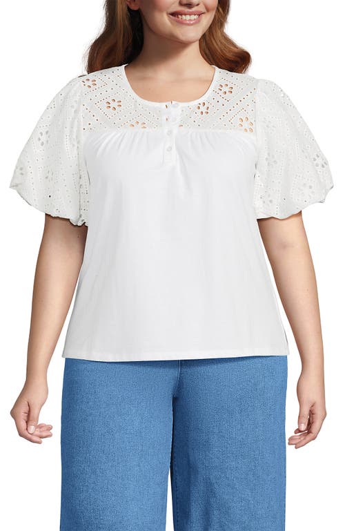 LANDS' END LANDS' END EYELET CREW PUFF SLEEVE TOP