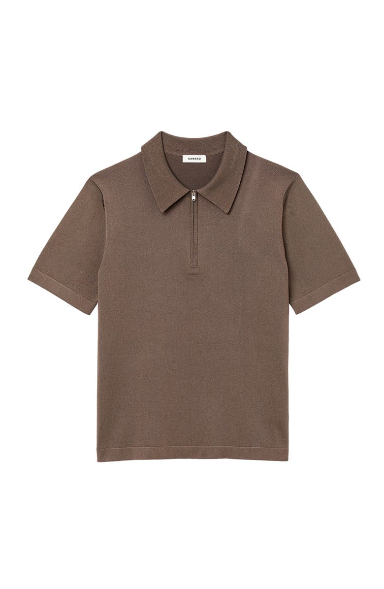 SANDRO Knitted polo with zip collar, Alternate, color, Caramel