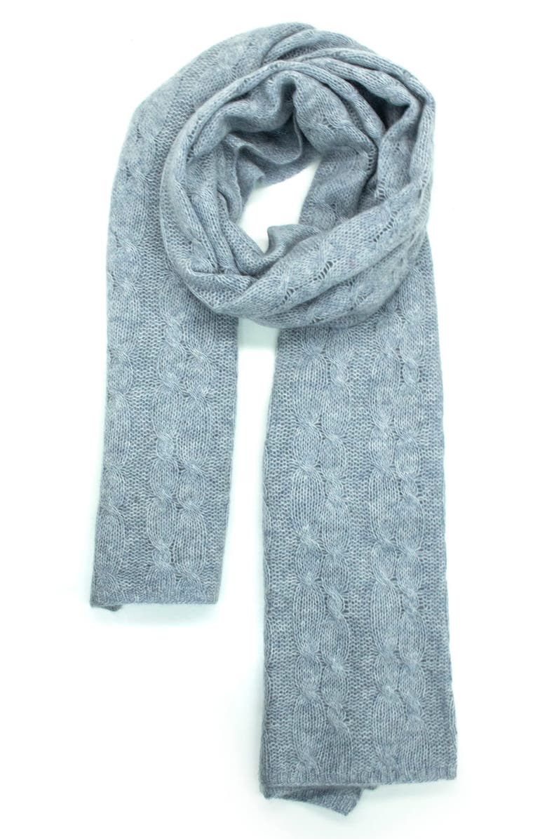 Portolano Cashmere Cable Knit Scarf, Alternate, color, Light Heather Grey