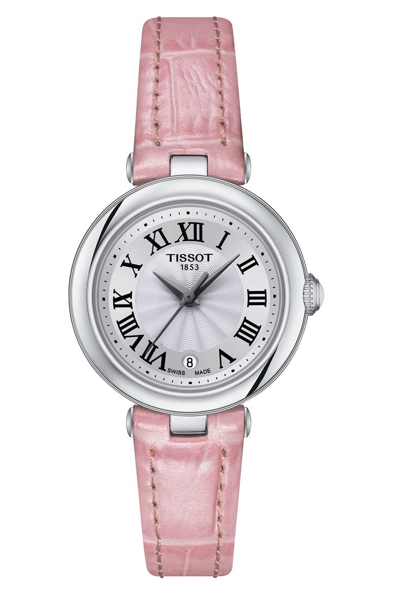 Bellissima Leather Strap Watch, 26mm, Main, color, PINK