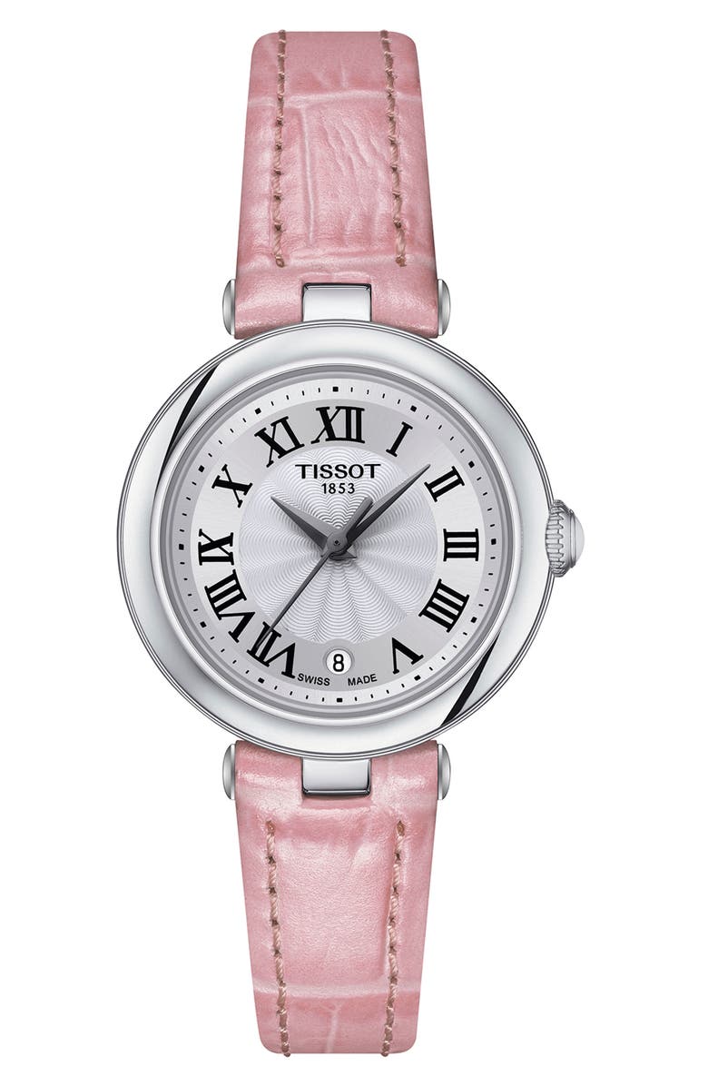 Tissot Bellissima Leather Strap Watch, 26mm, Main, color, Pink