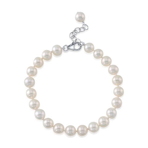 7.5-8.5mm White Freshwater Pearl Adjustable Bracelet for Men