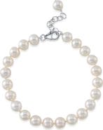 The Pearl Source 7.5-8.5mm White Freshwater Pearl Adjustable Bracelet for Men